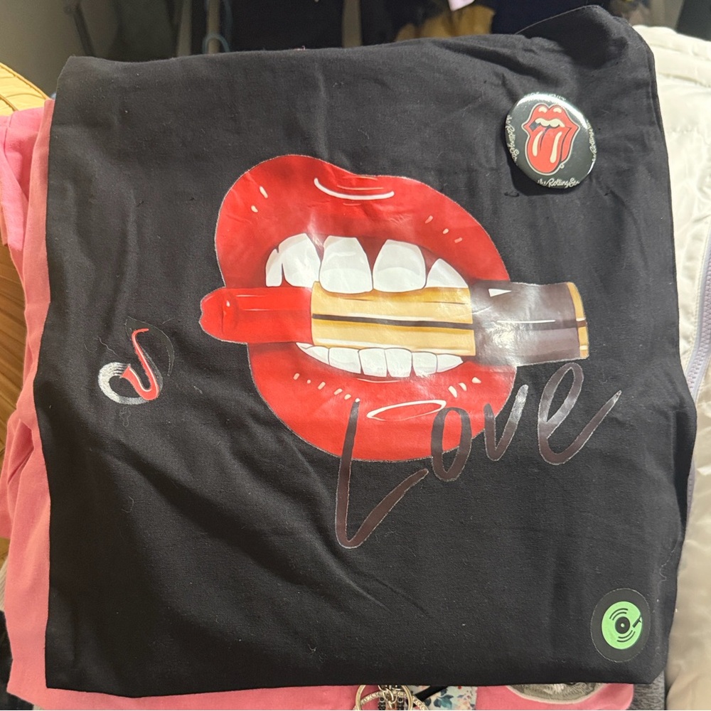 Handmade Stylish Black Red Lips & love tote bag